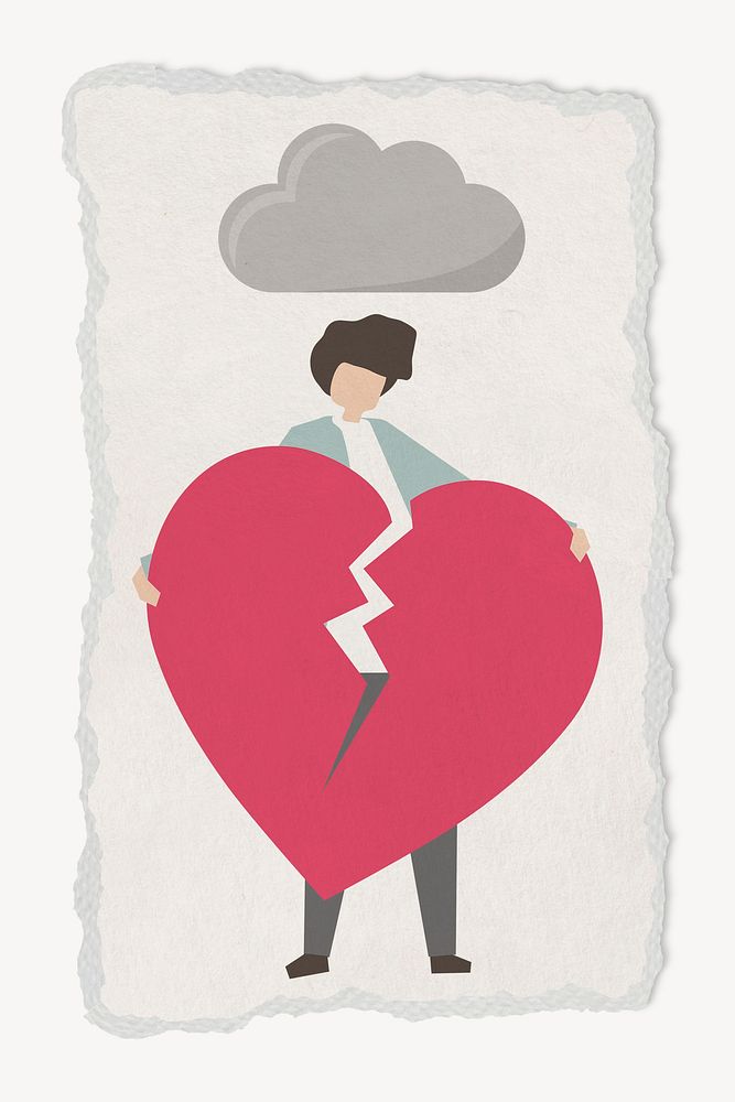 Heartbroken illustration, ripped paper