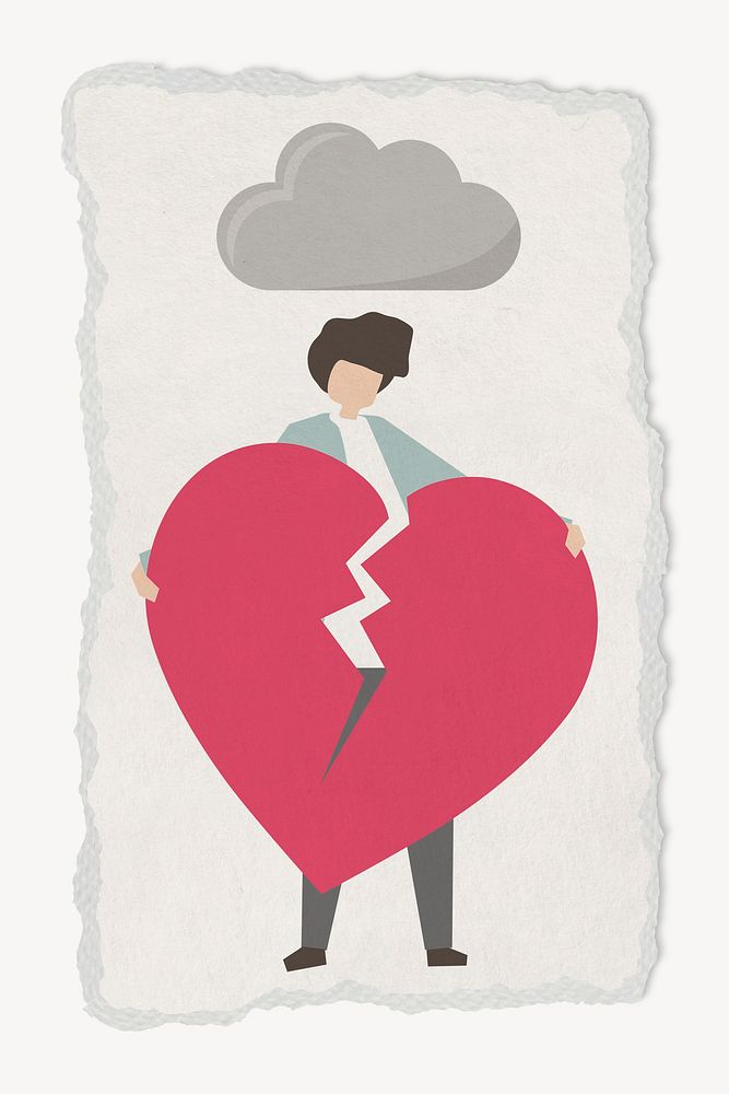 Heartbroken collage element, ripped paper psd