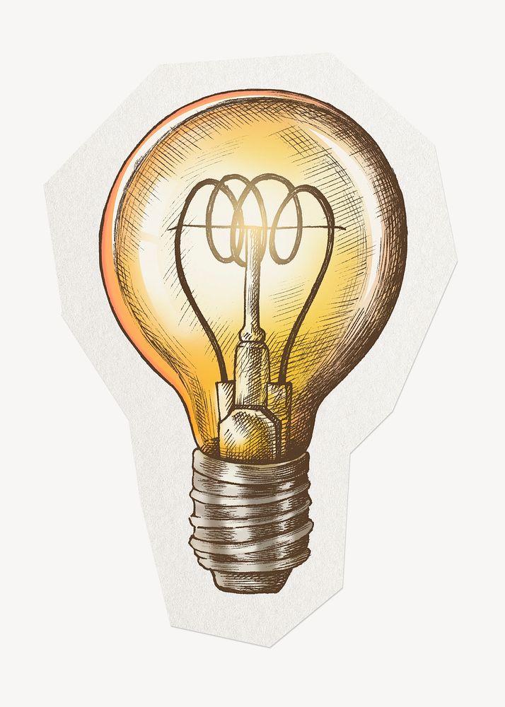 Light bulb sketch clipart sticker, paper craft collage element
