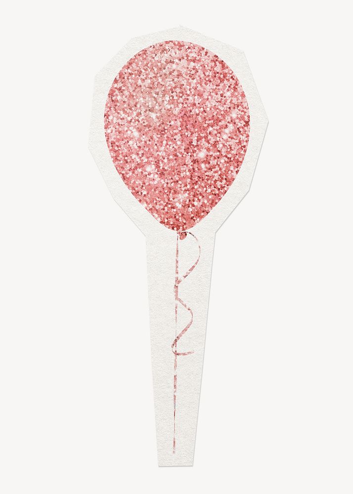 Pink glittery balloon clipart sticker, paper craft collage element