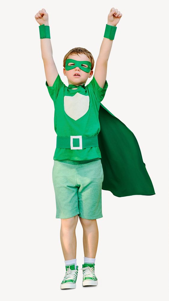 Superhero boy sticker, children's education isolated image psd