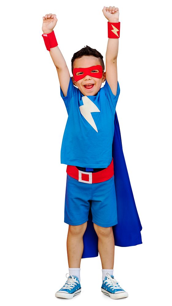 Superhero boy, children's education isolated image