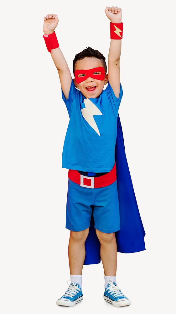 Superhero boy sticker, children's education isolated image psd