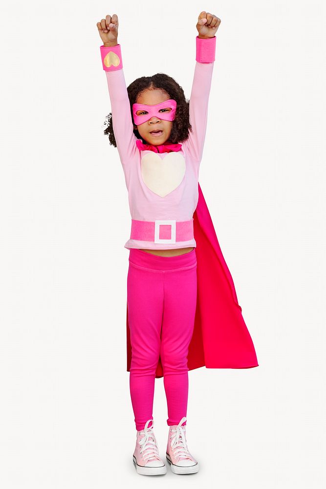 Superhero girl, children's education isolated image