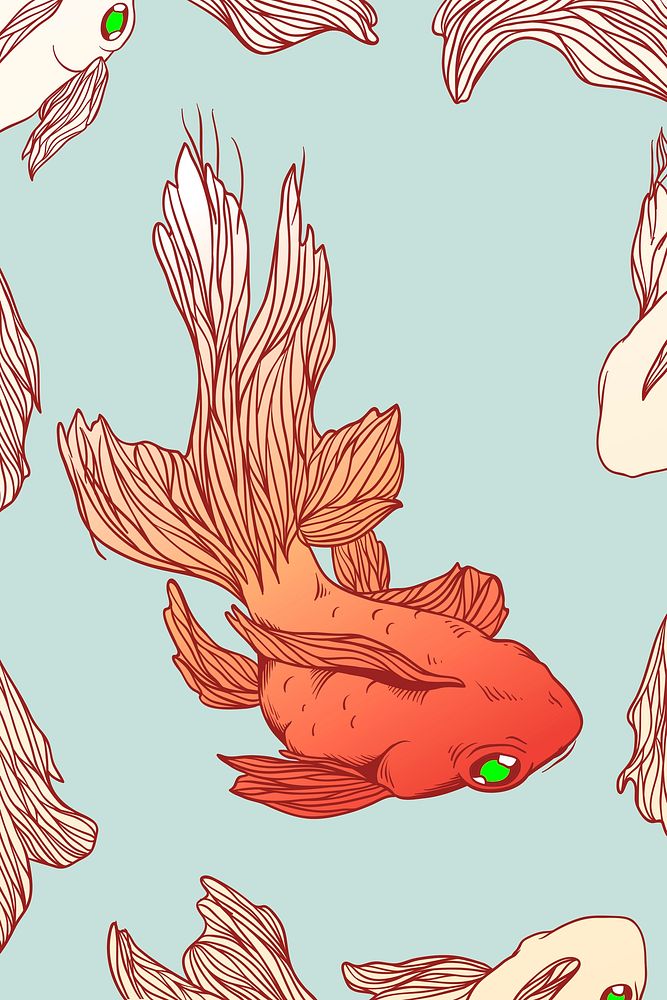 Goldfish collage element, retro illustration psd