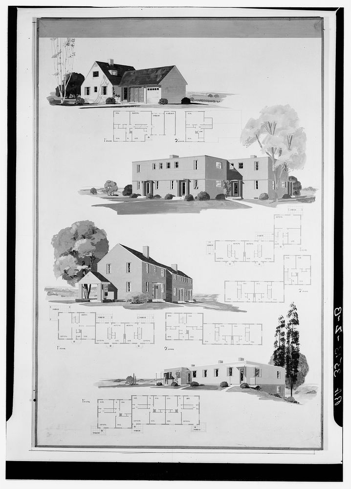 House plans for resettlement project. Greenhills, Ohio. Sourced from the Library of Congress.