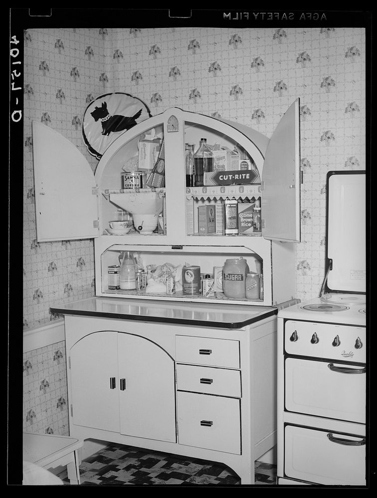 Lititz (vicinity), Lancaster County, Pennsylvania. Mrs. Paul Minnich's staple cupboard on the farm of her father-in-law C.F.…