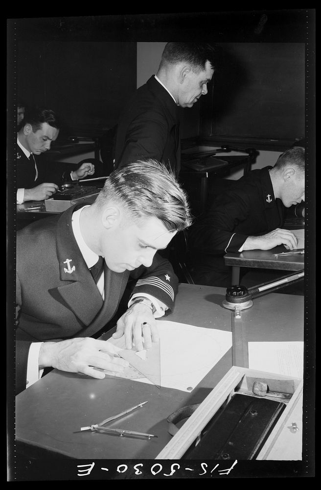 U.S. Naval Academy, Annapolis, Maryland. A regimental commander studying. Sourced from the Library of Congress.