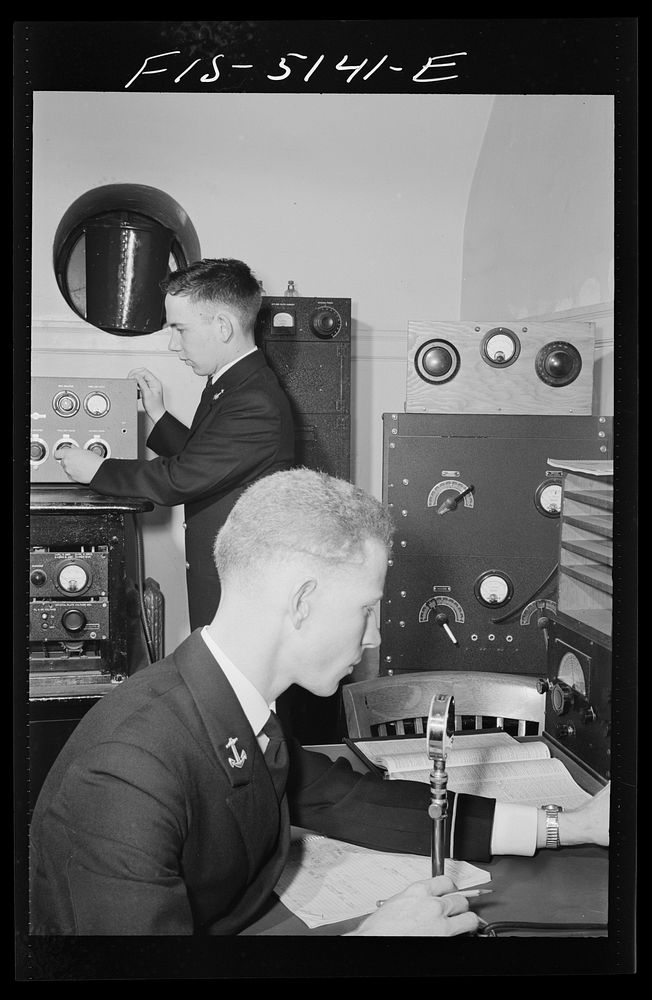 U.S. Naval Academy, Annapolis, Maryland. Studying radio and communications. Sourced from the Library of Congress.