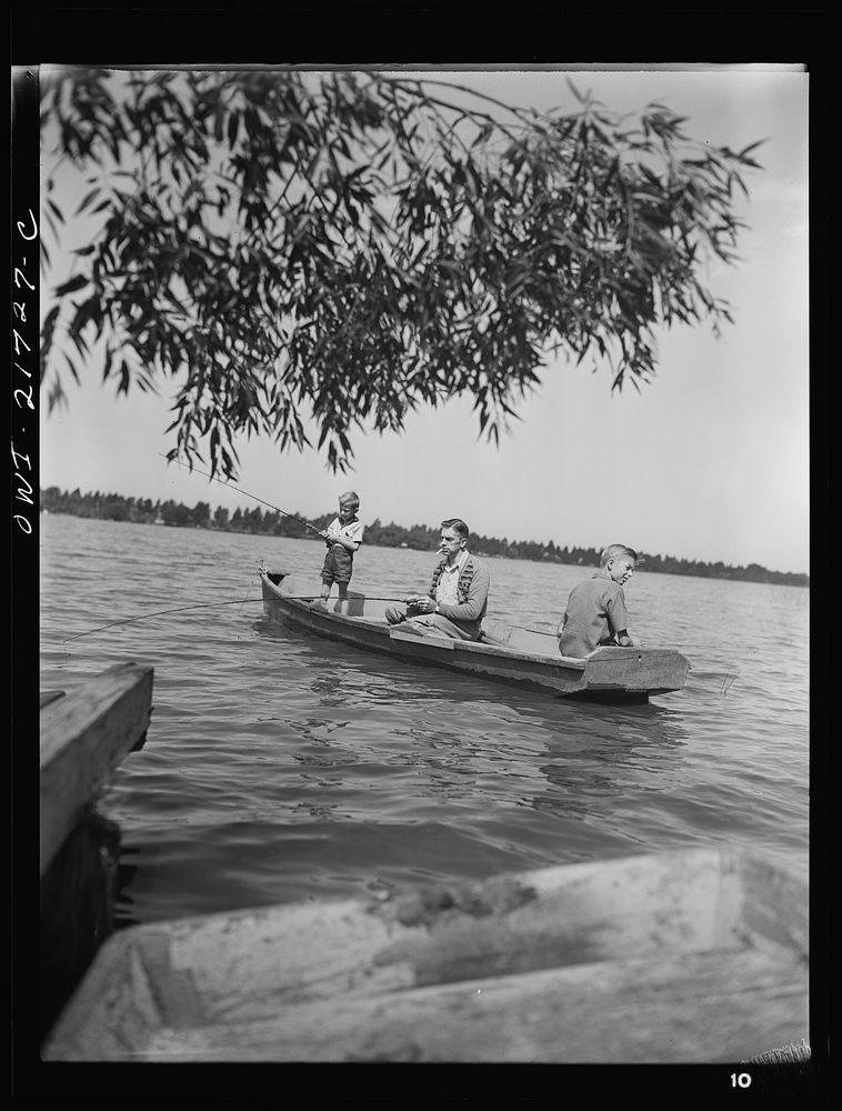 [Untitled photo, possibly related to: Rochester, New York. Mr. Babcock and his two sons, Earl and Howard, fishing on Sunday…