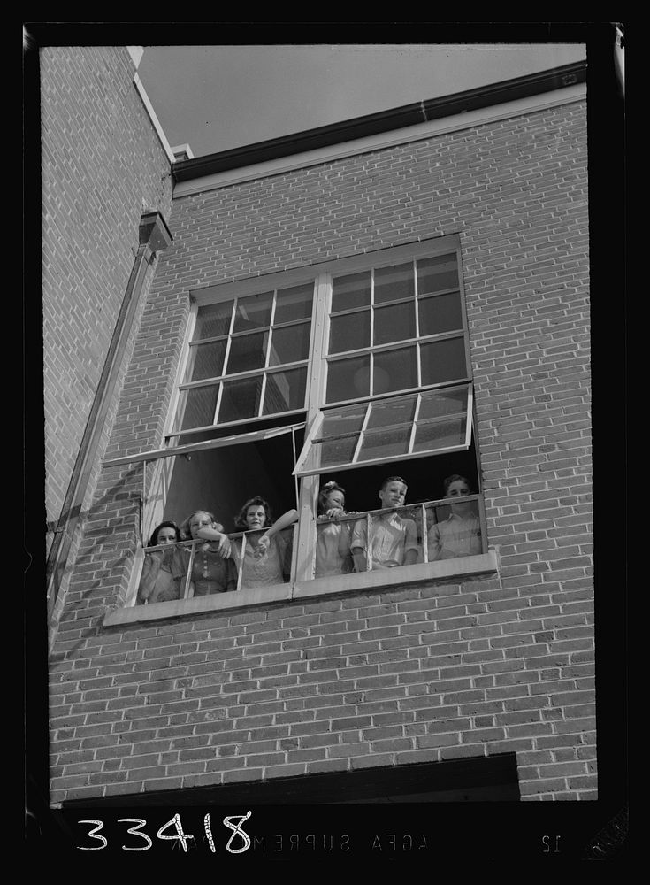 Keysville, Virginia. Randolph Henry High School. Students looking out of window of main building. Sourced from the Library…