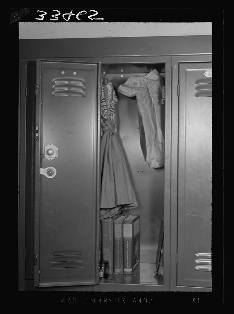 Keysville, Virginia. Randolph Henry High School. Girl's locker. Sourced from the Library of Congress.