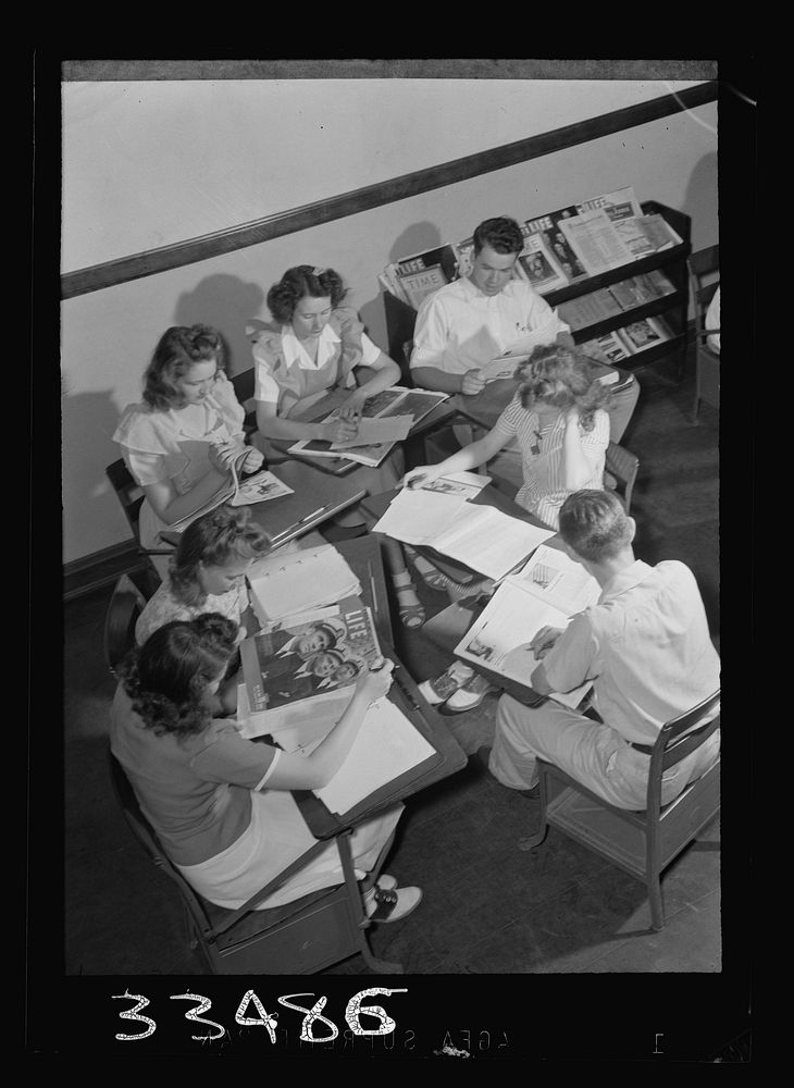Keysville, Virginia. Randolph Henry High School. Social studies class. Students study in groups of six or eight, each group…