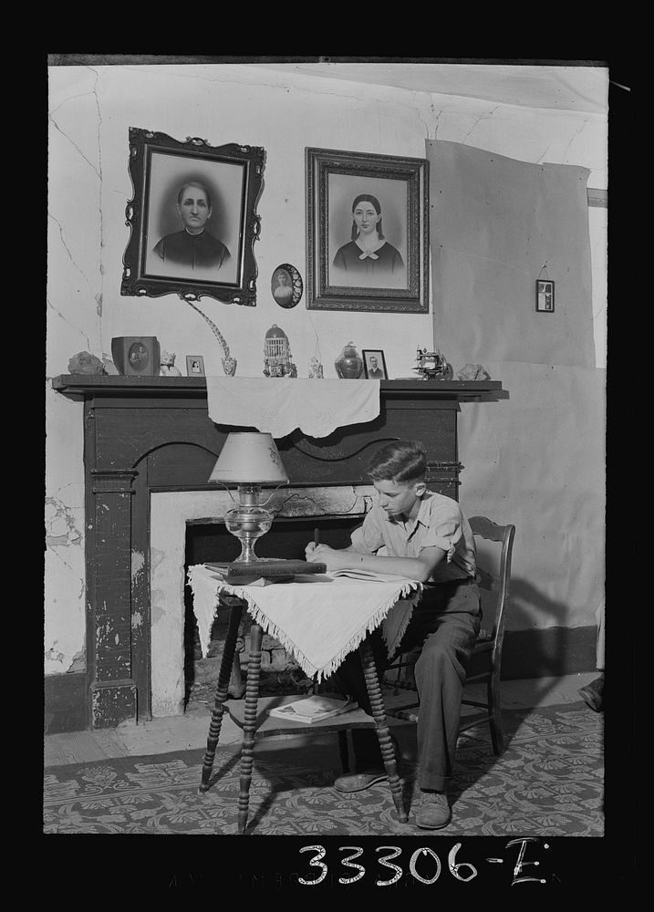 Keysville, Virginia. Randolph Henry High School. One of the students studying at home. Sourced from the Library of Congress.