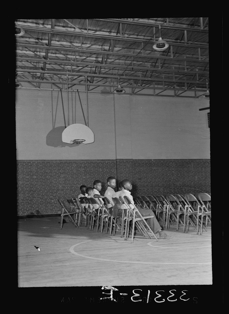 Charlotte Court House, Virginia. Central High School. Auditorium with movable seats for 700 used for a gym. Sourced from the…
