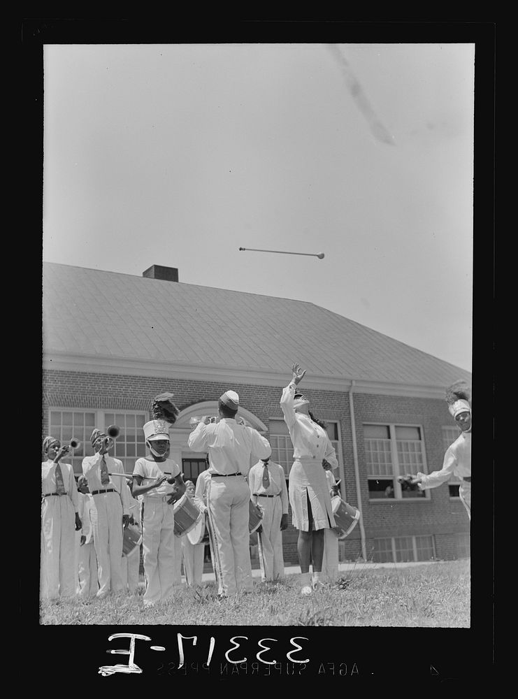 [Untitled photo, possibly related to: Charlotte Court House, Virginia. Central High School band every month or so marches up…