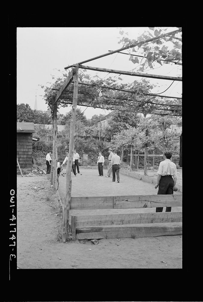 [Untitled photo, possibly related to: Southington, Connecticut. Bocci, an Italian game somewhat like bowling, is another…