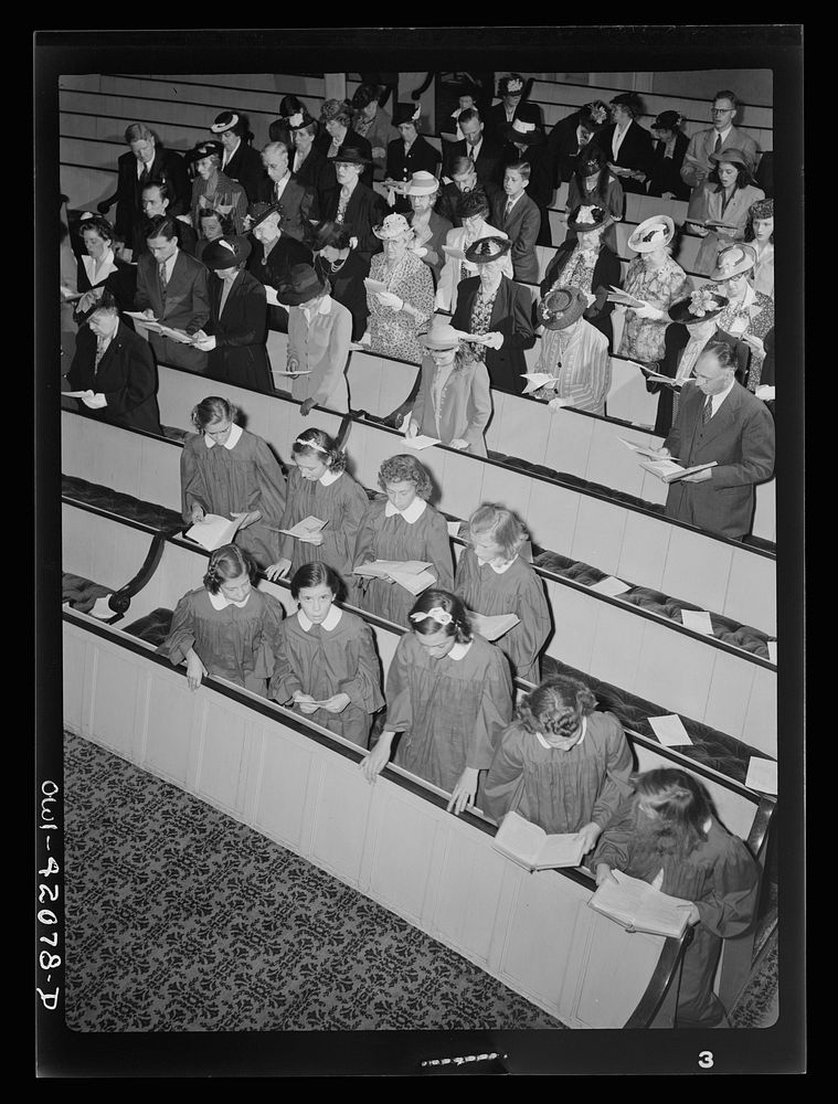 Southington, Connecticut, an American town and its way of life. The vested choir singing at a Sunday morning service.…