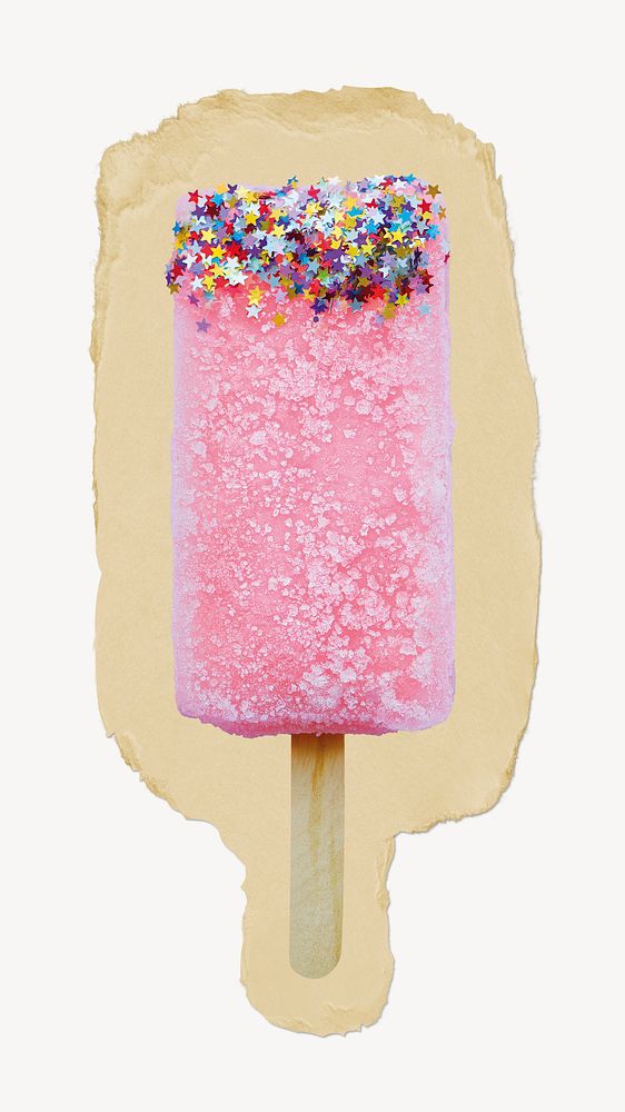 Strawberry popsicle ripped paper, Summer dessert graphic