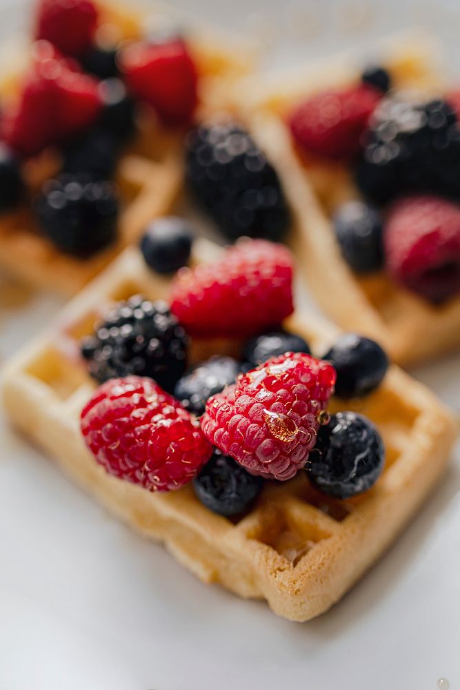 Homemade waffle with berries topping