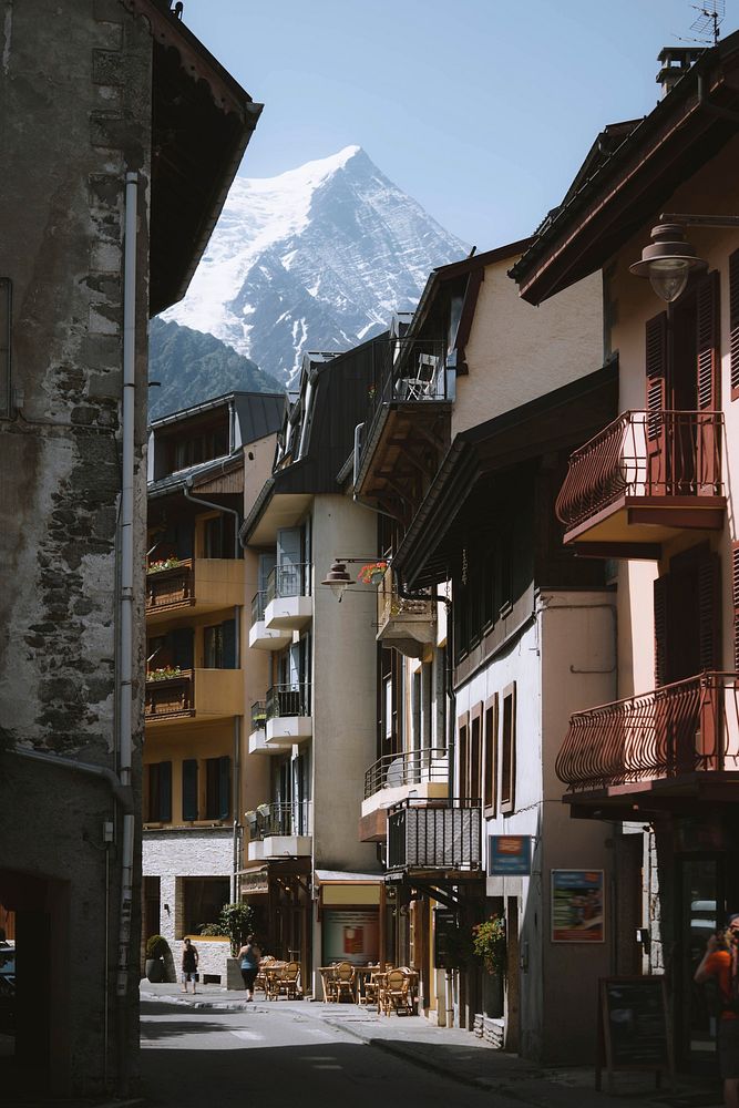Chamonix Alps in France overlooking a residential street