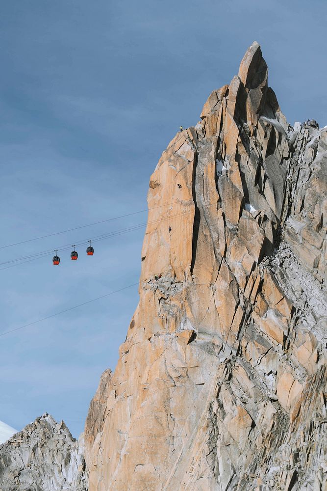 Cable car line passing through Chamonix Alps in France