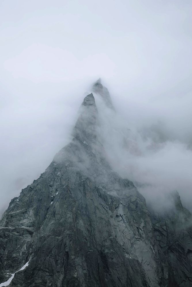 Chamonix Alps in France covered in heavy fog