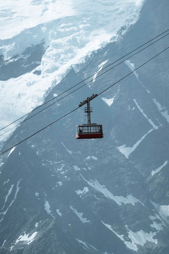 Cable car passing through Chamonix Alps in France