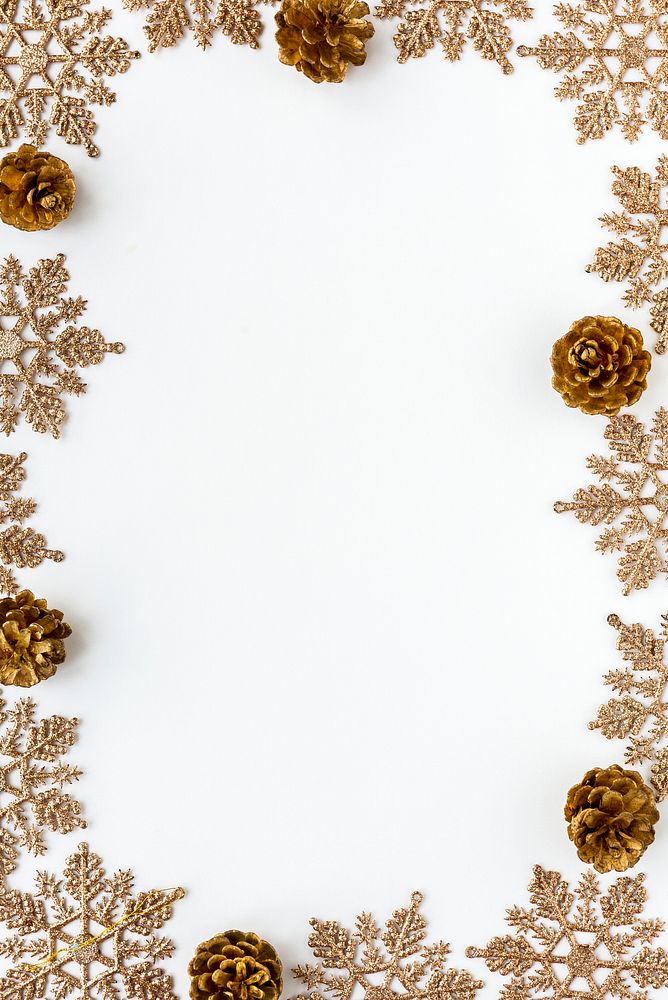 Festive golden snowflakes frame design