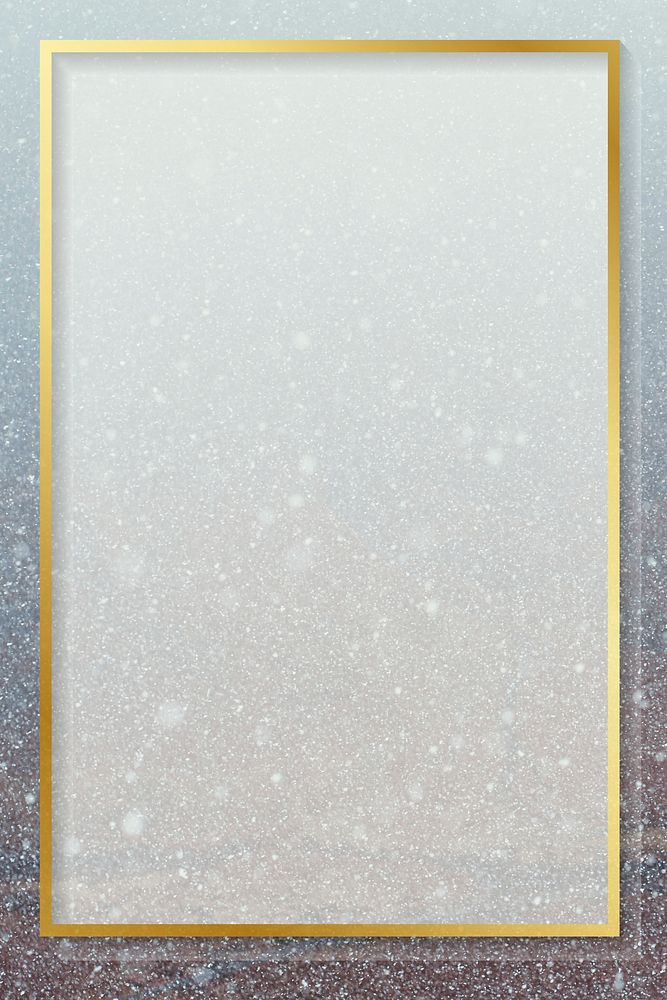 Gold rectangle frame on snowy background