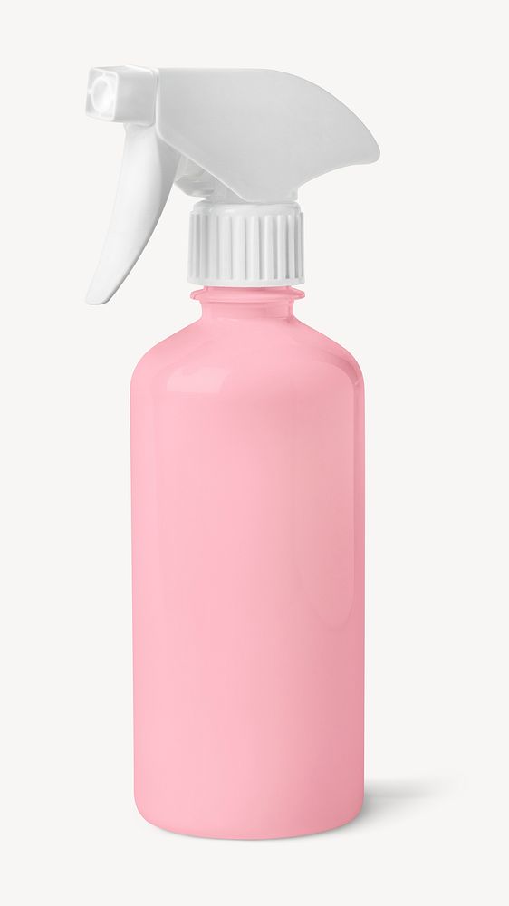 Pink spray bottle, laundry equipment isolated image psd