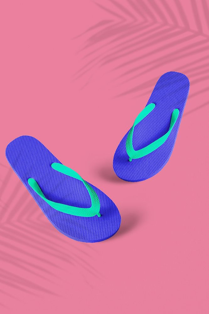 Blue flip-flops on a pink background