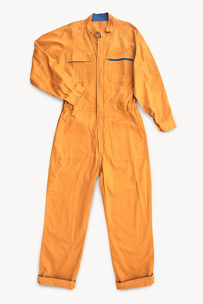 Firefighter uniform, orange suit isolated image