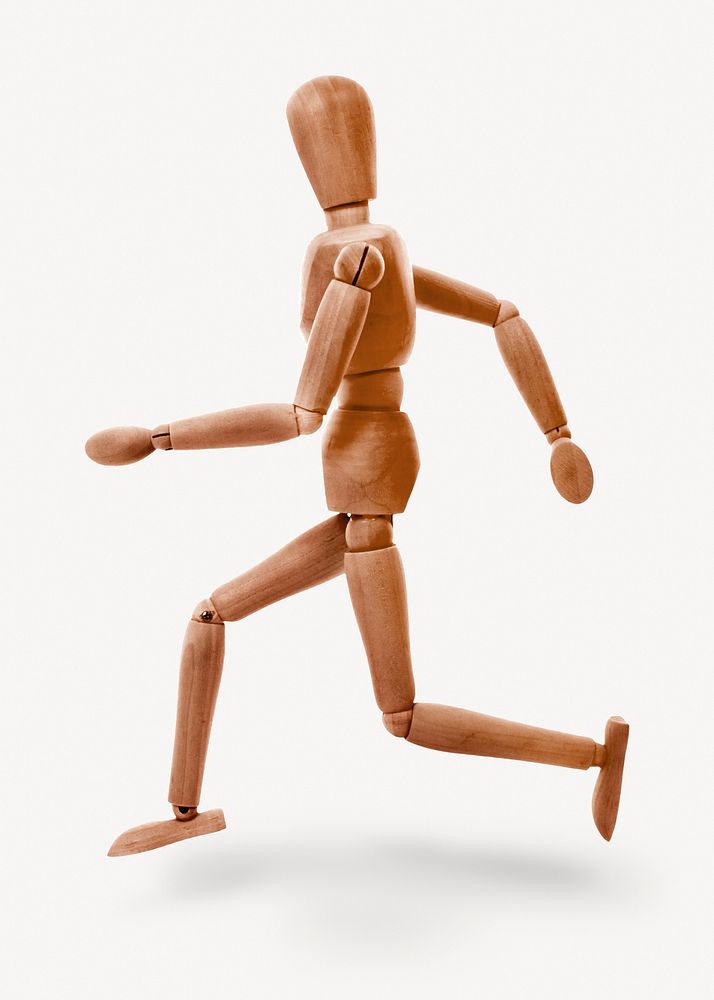 Wooden mannequin sticker, human figure isolated image psd