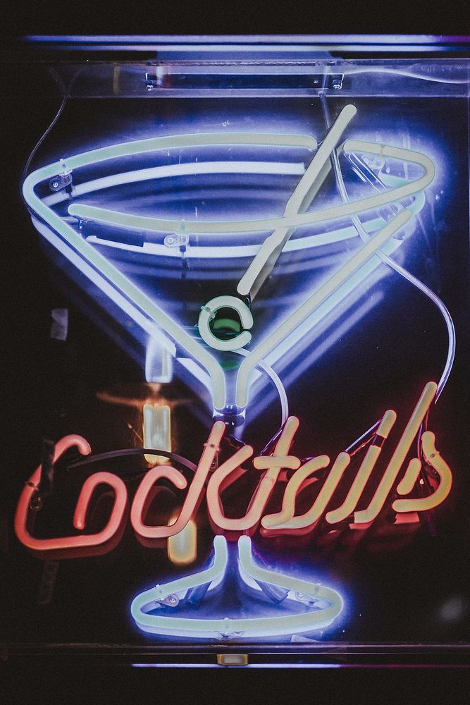 Free cocktails neon sign image, public domain CC0 photo.