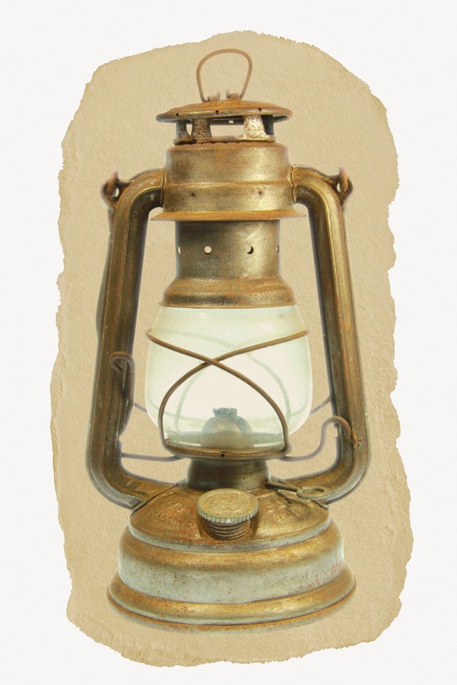 Lantern, vintage object on torn paper