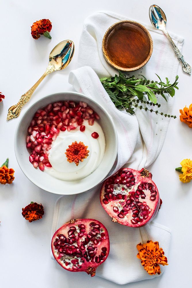 Free healthy pomegranate yogurt bowl image, public domain CC0 photo.