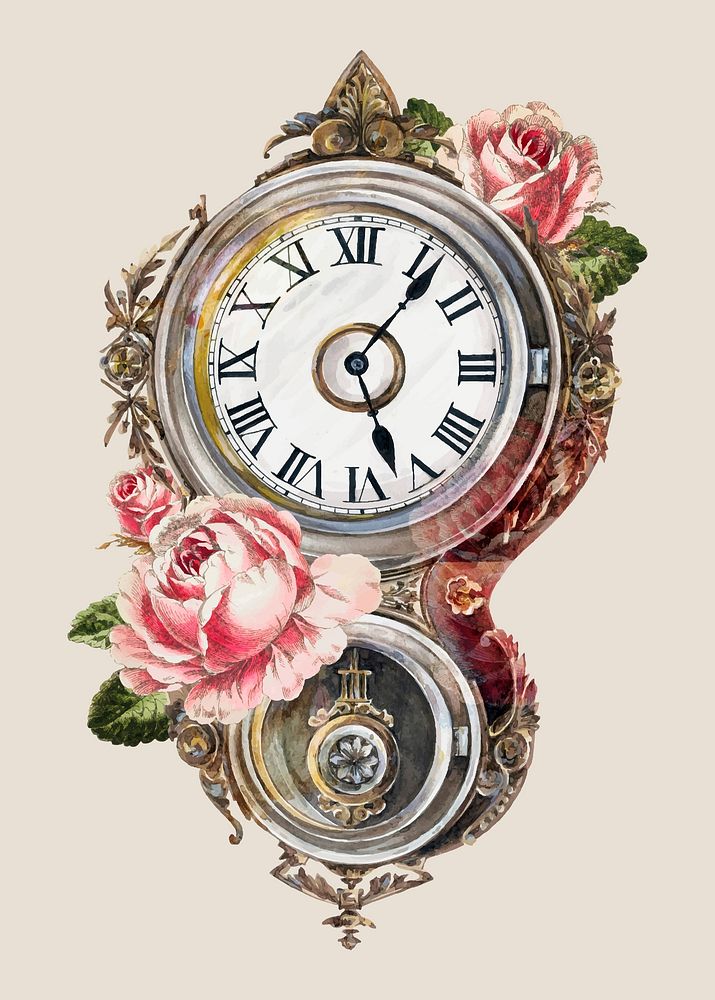 Vintage wall clock illustration vector, remixed from the artwork by Peter Connin