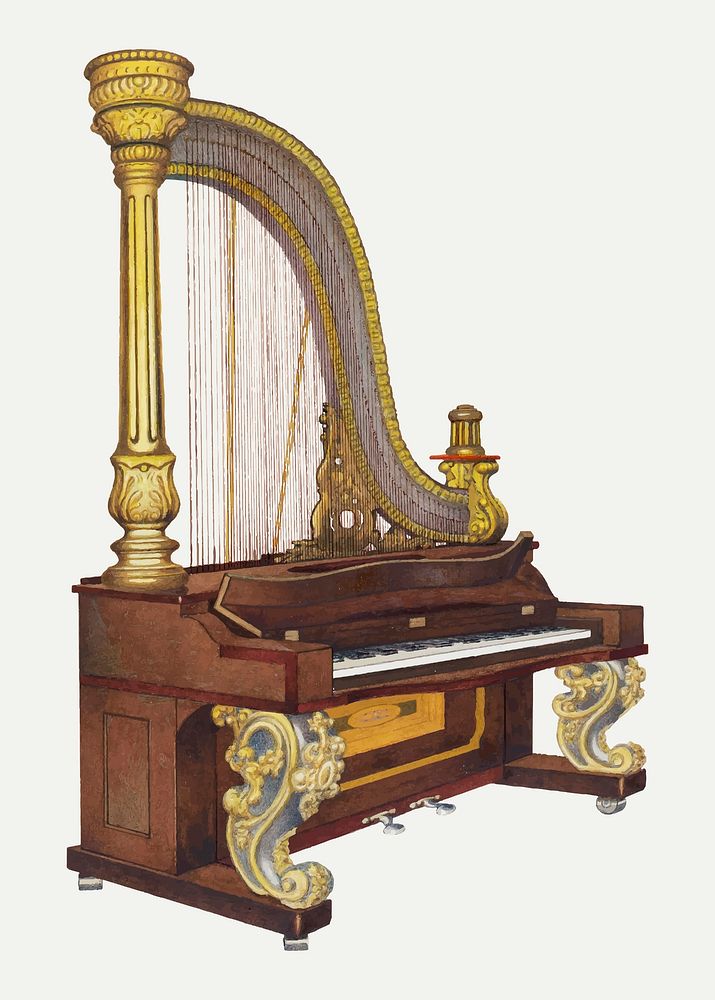 Vintage upright harp illustration vector, remixed from the artwork by William High
