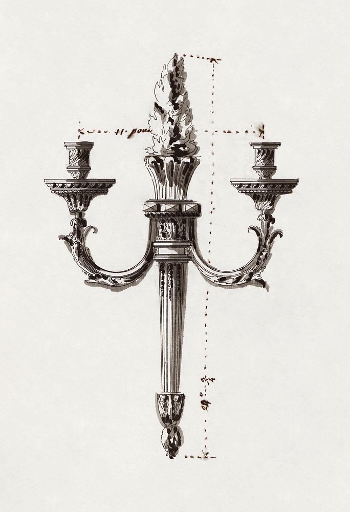 Drawing for a Wall Light (1775) drawing in high resolution by Jean-Louis Prieur. Original from Getty Museum. Digitally…