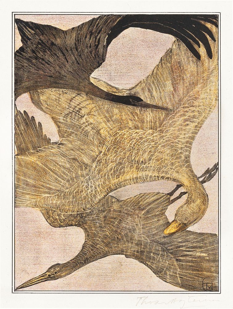 Drie vliegende vogels (1878&ndash;1905) print in high resolution by Theo van Hoytema. Original from The Rijksmuseum.…