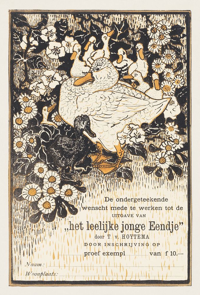 Bestelkaart voor proefexemplaar van 'Het leelijke jonge eendje' (1893) print in high resolution by Theo van Hoytema.…