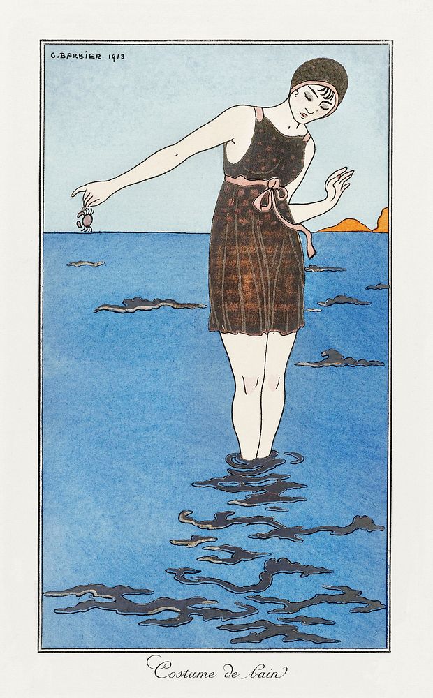 Costumes Parisiens: Grande robe du soir from Journal des Dames et des Modes (1913) fashion illustration in high resolution…