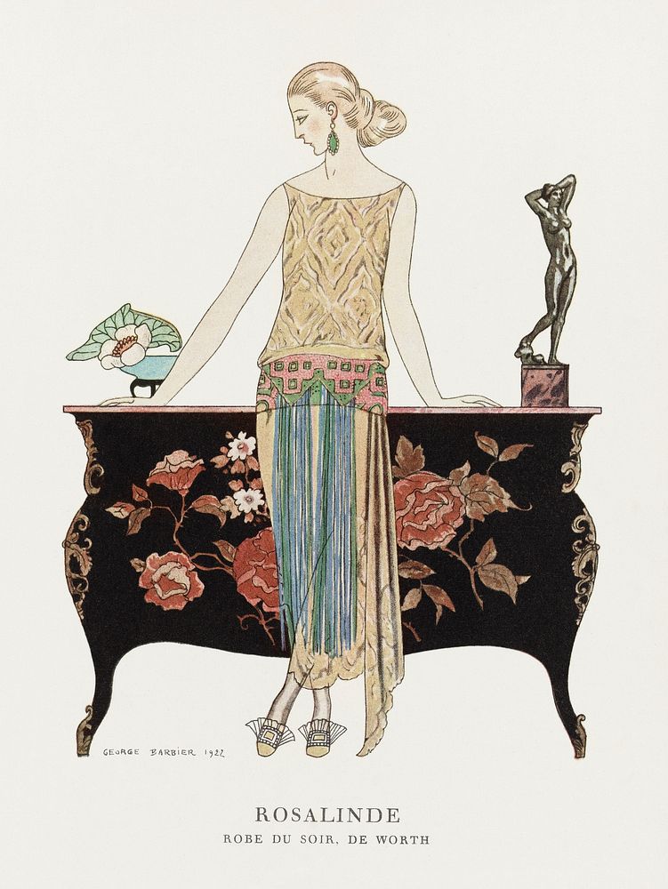 Rosalinde: Robe du soir (1922) fashion illustration in high resolution by George Barbier. Original from The Rijksmuseum.…