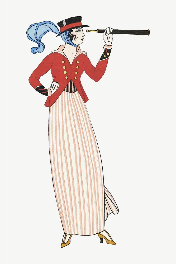 Vintage feminine fashion vector, remix from artworks by George Barbier