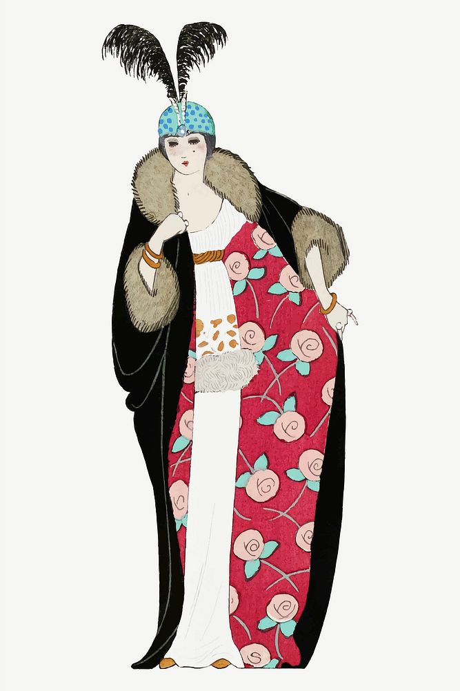 1920s women's fashion vector, remix from artworks by George Barbier