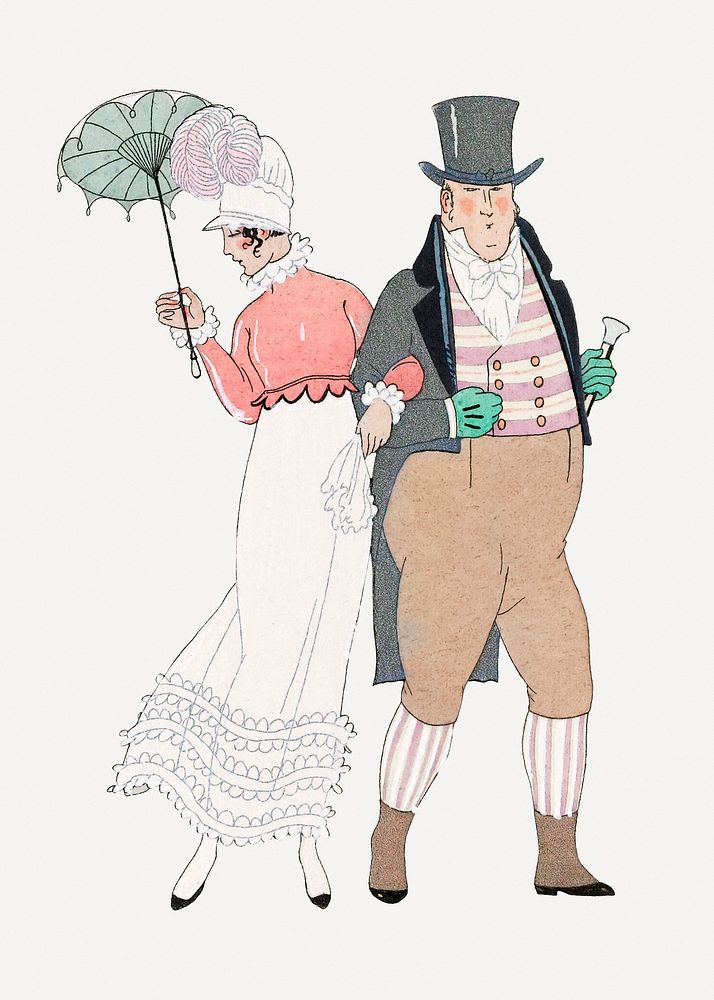 19th century psd couple fashion, remix from artworks by George Barbier