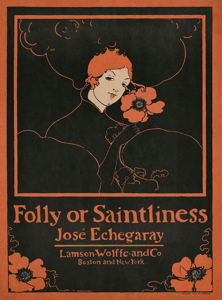 Folly or Saintliness (1895) vintage poster of a woman with flowers in high resolution by Ethel Reed. Original from Library…