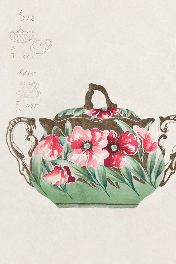 Design for a Sugar Bowl (1880-1910) painting in high resolution by Noritake Factory. Original from The Smithsonian…