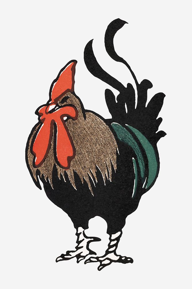 Rooster vector art print, remixed from artworks by Edward Penfield